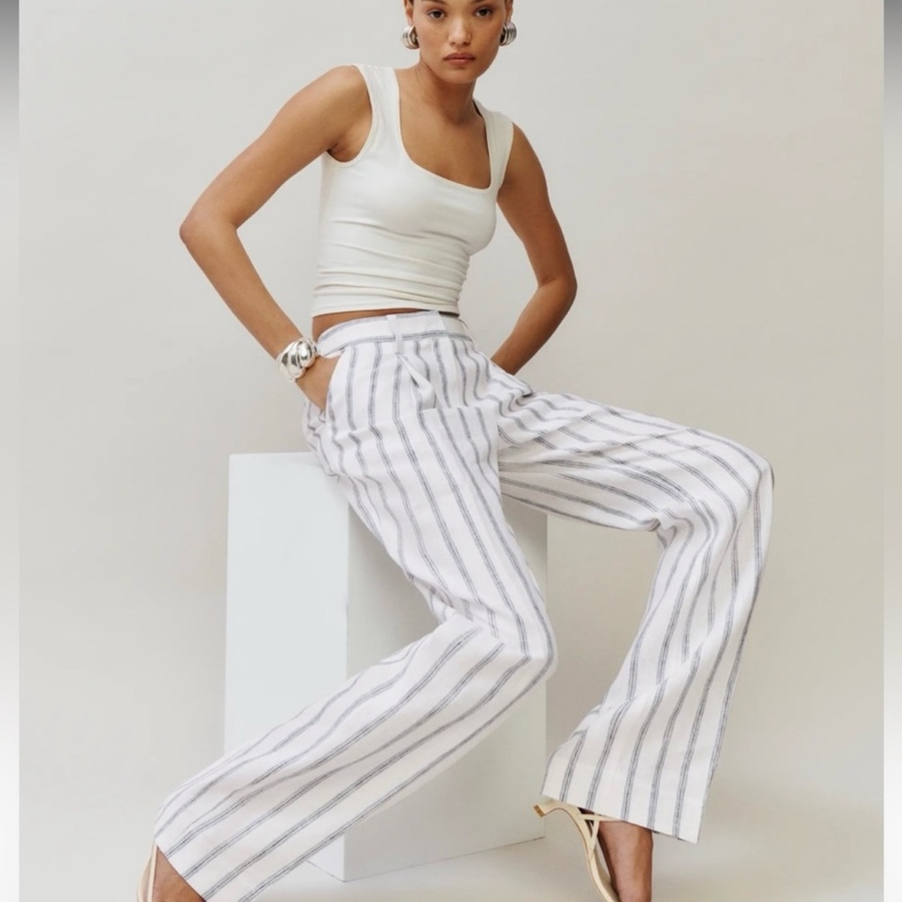 Reformation White and Gray Striped Pants